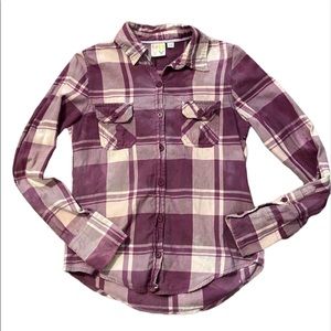 ROXY Bleached grunge plaid flannel shirt